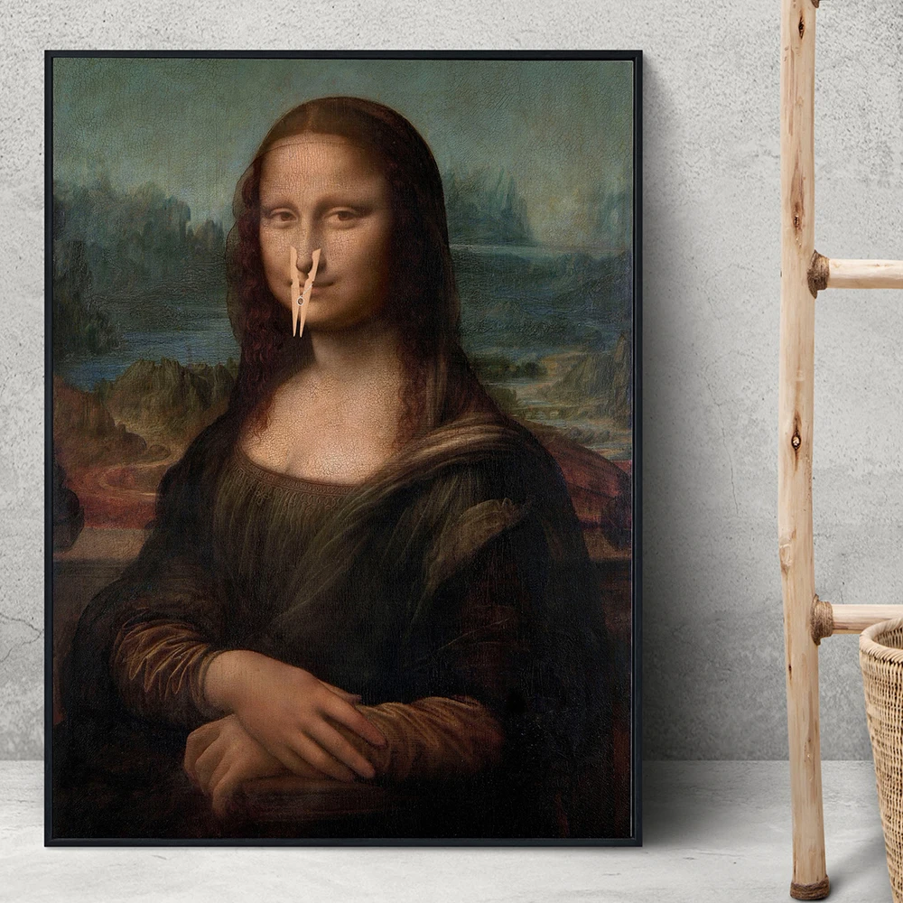 Altered Famous Painting Funny Bathroom Wall Art Vintage Canvas Poster Print Clamp Mona Lisa Picture Toilet Home Decor Cuadros