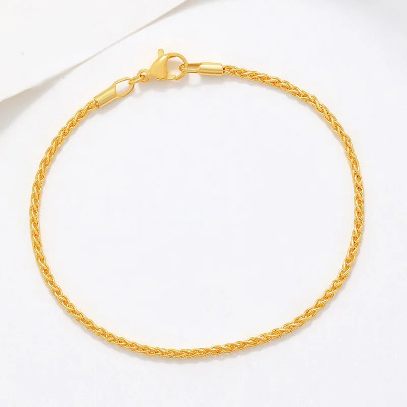 XP Jewelry -- ( 19 cm x 2 mm ) 24 k Yellow Gold Plated Tiny Weave Bracelets For Men Women Fashion Jewelry