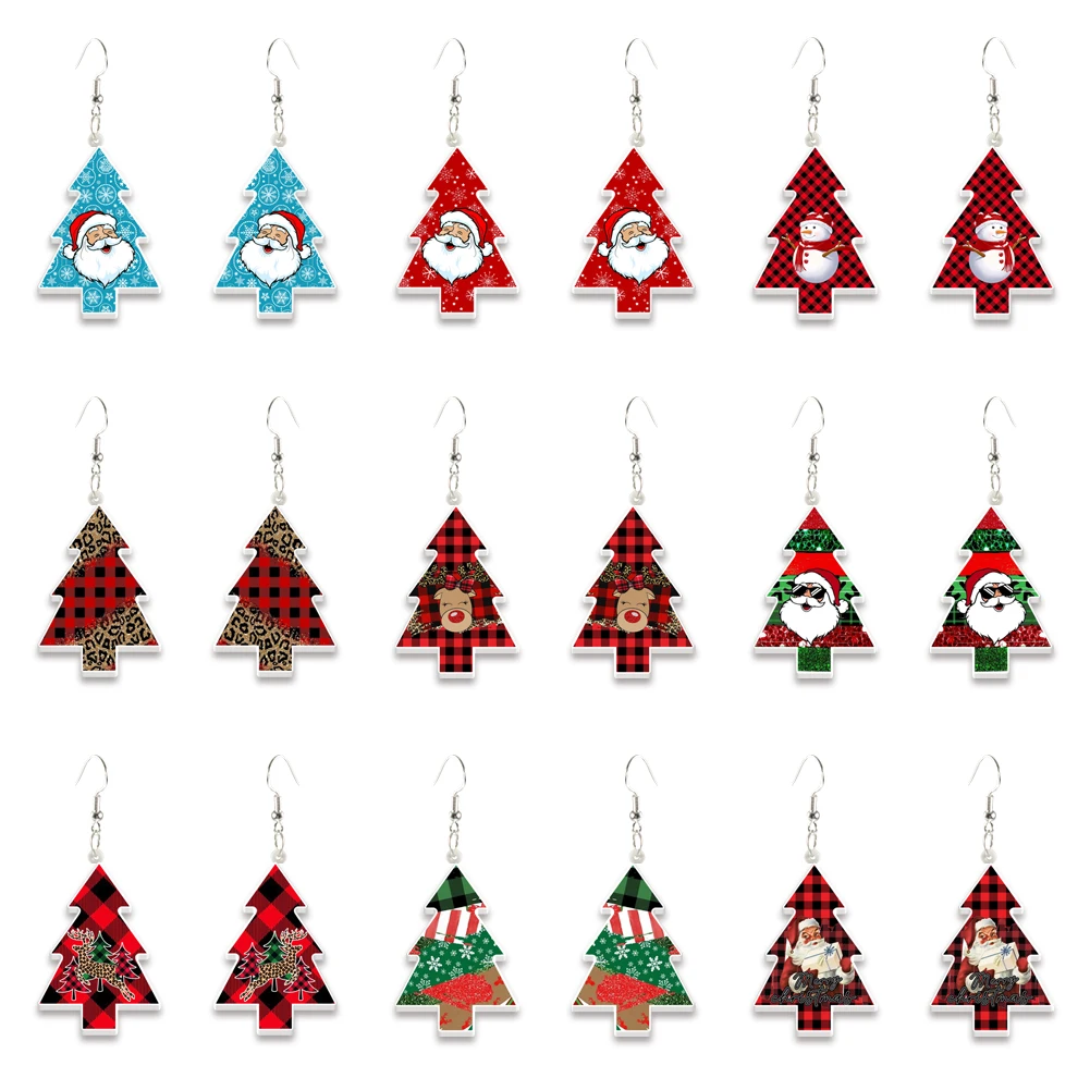 Christmas Tree Santa Claus Women Drop Earrings Acrylic Cute Multicolour Fashion Jewelry For Woman Girls Party Gift