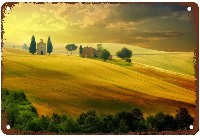 Metal Tin Sign Painting Tuscany Nature Landscape Poster Wall Decoration Art Posters Vintage Gifts Metal Tin Painting (8x12i sign