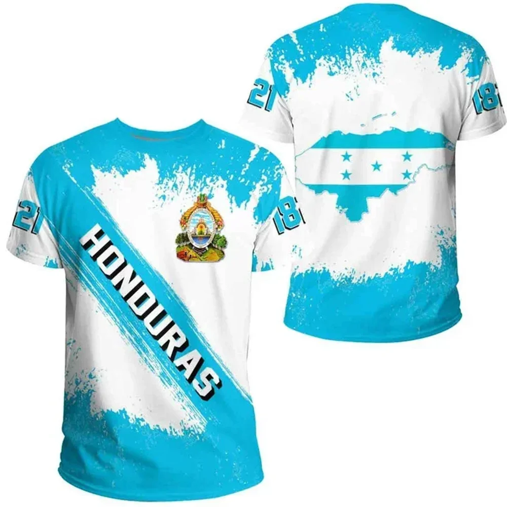 

2024 New Honduras Flag Graphic 3D Printed T-shirt Honduras National Emblem Trendy Men's Top Gift Personalized T-shirt