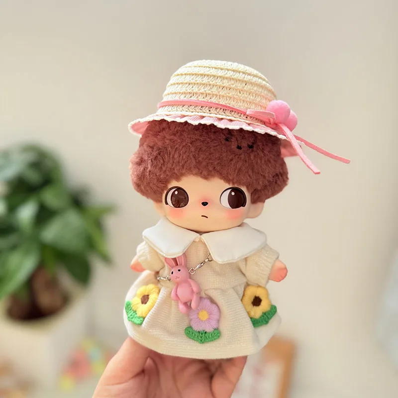 Sweet Outing Outfits For 15/17cm 1st 2nd 3rd Generation Labubu And DIMOO WORLD Dolls Straw Hats Embroidered Floral Dresses