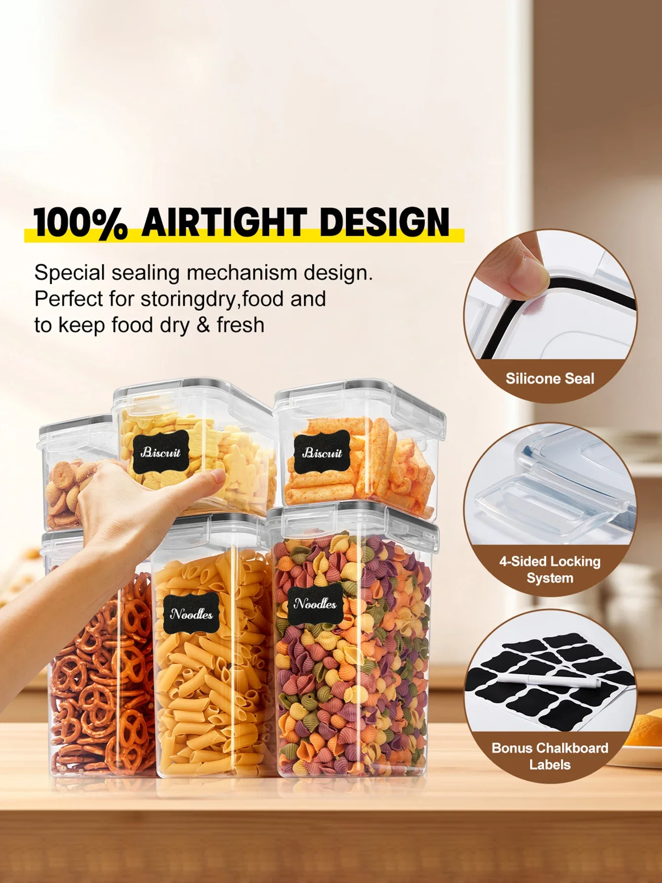 

12pcsAirtight food storage containers with LIDS and labels,plastic kitchen storage containers, dry cargo jars for flour, sugar