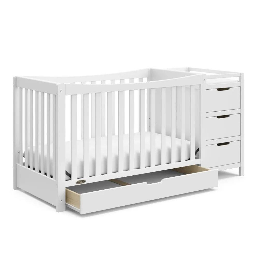 

4In-1 Convertible Crib Changer With Drawer–GREENGUARD Gold Certified,Includes Changing Pad,Converts To Toddler Bed,Full-Size Bed