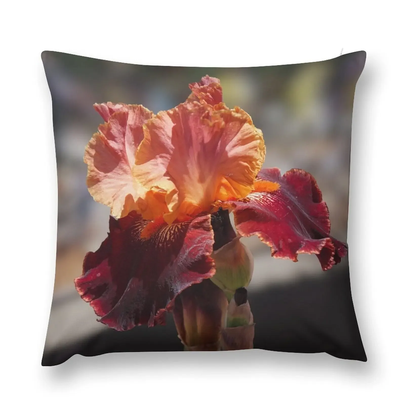 The Dramatic Colors of a Burgundy and Peach Iris Throw Pillow Decorative Cushions For Luxury Sofa ornamental pillows pillow