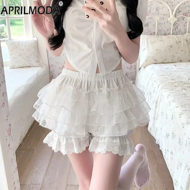 2024 harajuku feminino rendas babados bloomers shorts doce branco vitoriano abóbora calças lolita kawaii arco jk vestido shorts de segurança