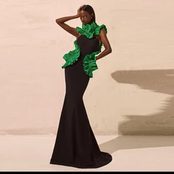 Elegant African Mermaid Evening Gowns Ruffles High Neck Sleeveless Prom Dresses Aso Ebi Arabiaa Formal Party Dress Robe De Soire