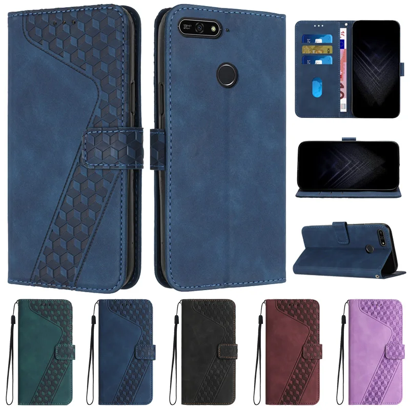 Новый стиль для Honor 7A Pro, чехол для Huawei Honor 7A Pro Capa, чехол-кошелек с 3D геометрической решеткой для Huawei Honor7A 7 A AUM-L29 Phon
