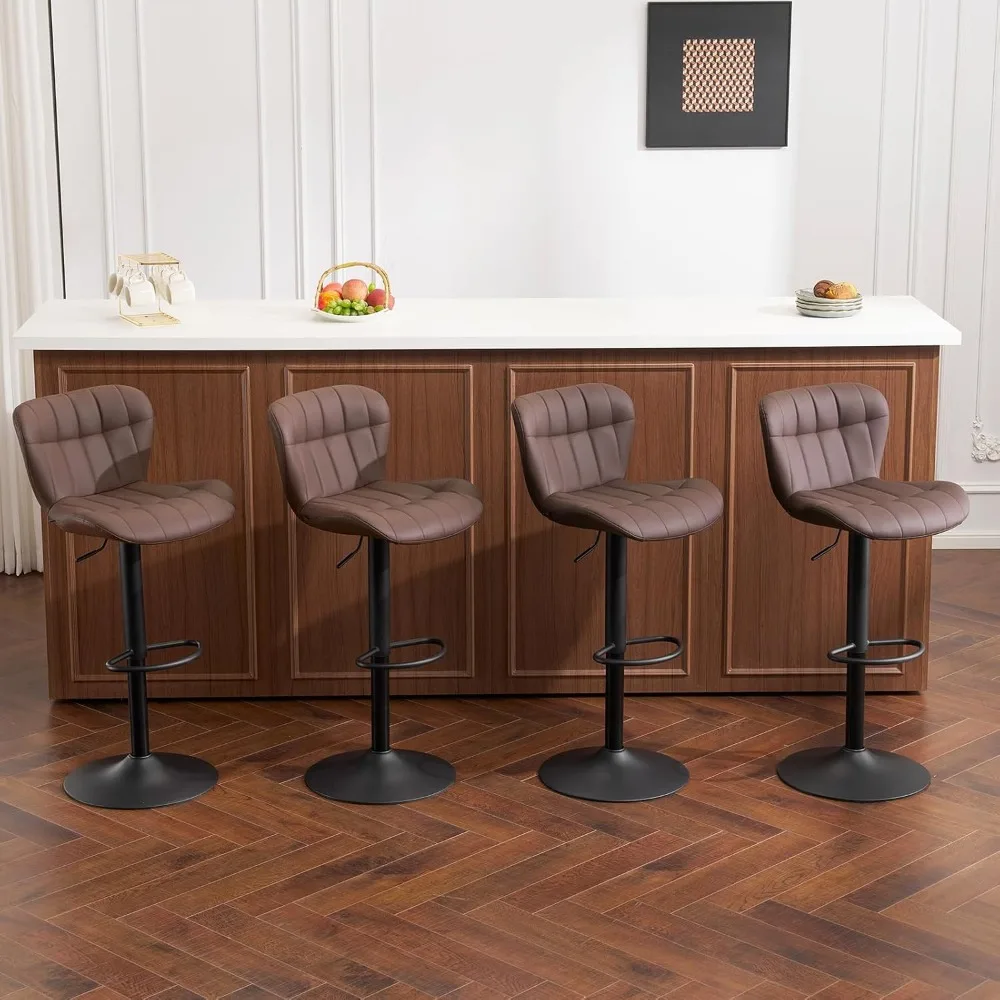مقاعد بار حديثة من الجلد الصناعي لجزيرة المطبخ، مقاعد بارتفاع دوارة منجدة مع مقاعد مع ظهر، بني