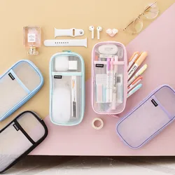 Korean Fashion Transparent Pencil Case Pouches Simple Macaroon Large Capacity Pencil Bag Stationery Organizer Pencilcase Holder