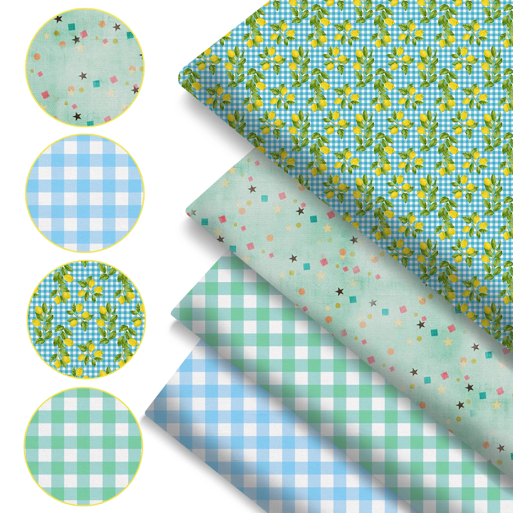 Pre-cut 4Pc/set 7.87x7.87inch(20x20cm) plaid series Precut Quilting Fabric Fat Quarter Fabric Bundle, Polyester Quilting Squares