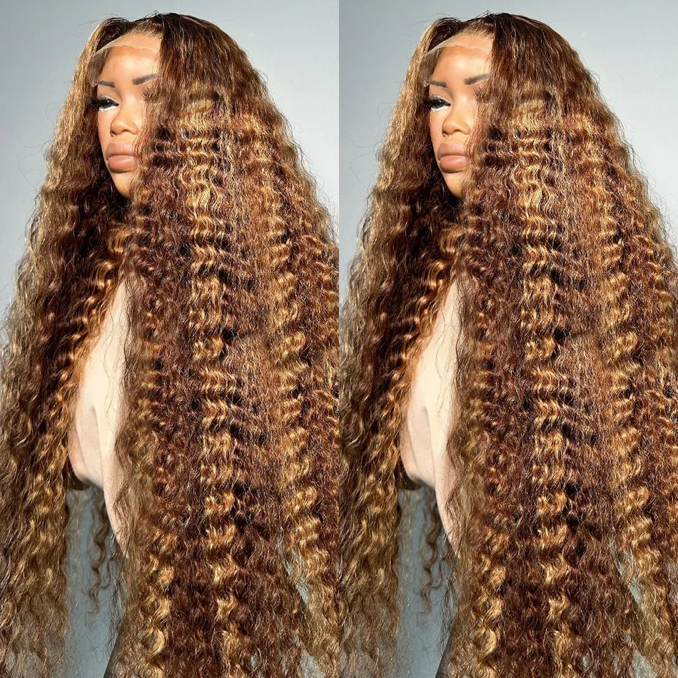 Melodie 220% HD Curly 32 Highlight Deep Wave Glueless Ready To Wear Ombre 13x6 Lace Front Human Hair Wigs 13x4 Lace Frontal Wig