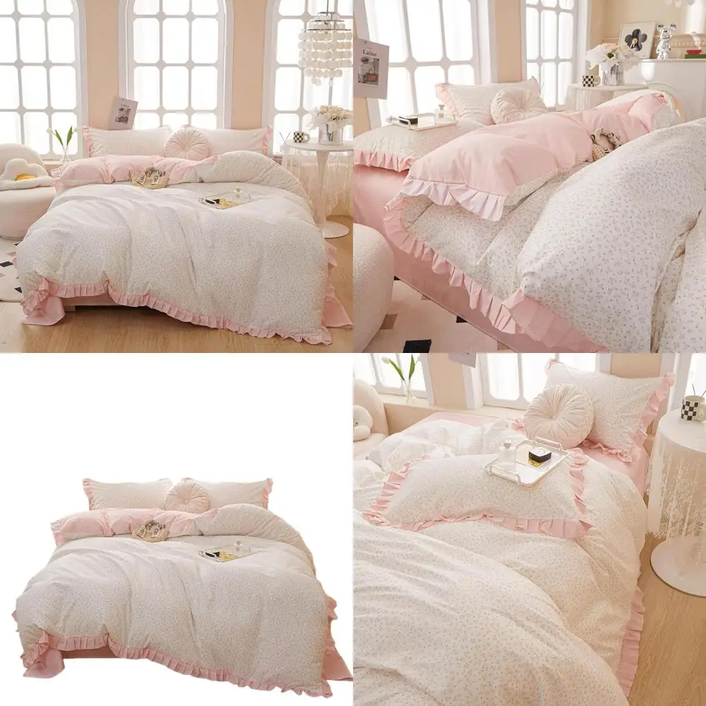 

Комплект пододеяльников Queen Size из хлопка с цветочным принтом и наволочками, романтический винтажный дизайн с рюшами