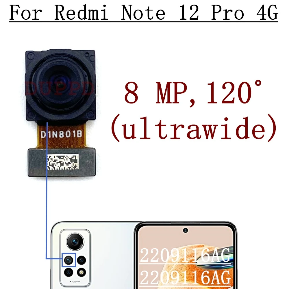Rear Front Camera For Xiaomi Redmi Note 12 Pro 4G 2209116AG Back Main Facing Wide Camera Flex Cable Repair Parts
