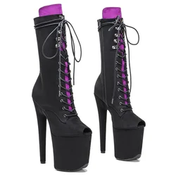 Leecabe Newest 20CM Pole dancing shoes High Heel platform Boots open toe with fringes Pole Dancing boot