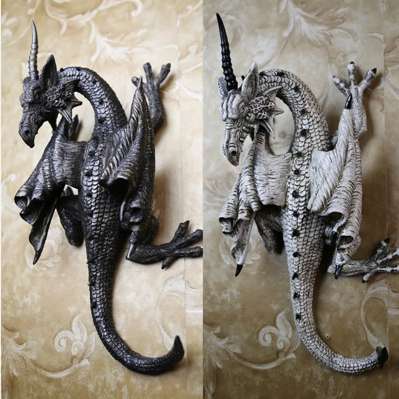 Looking Back Black White Flying Dragon Sculpture Garden Home Decoration Arts Ornaments Dragon Resin Statue Room Decoration Gifts