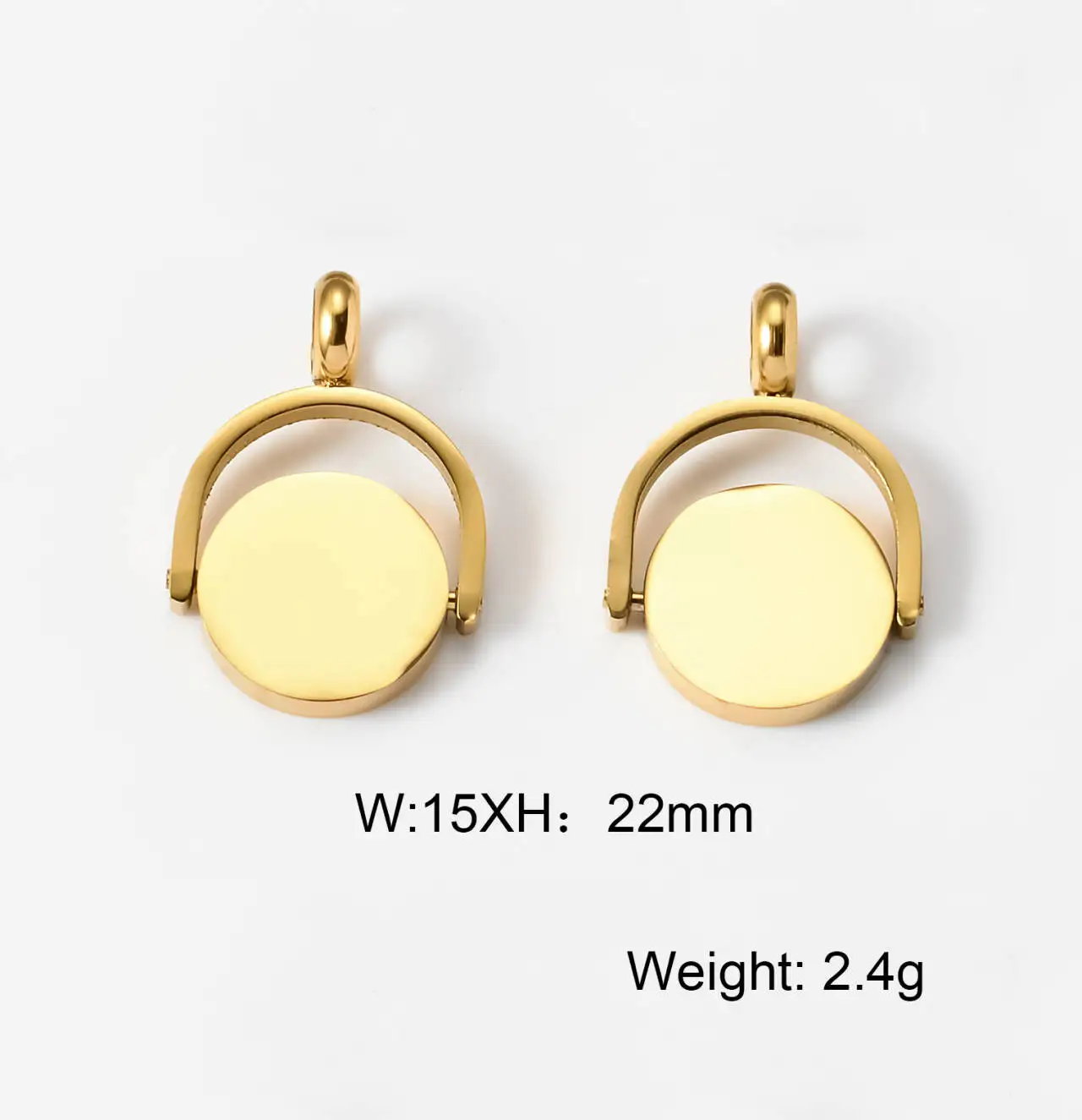 10pcs 304Stainless Steel Mirror Polishing Pendant Gold/Silver Color Rotatable Round Jewelry Waterproof 15x22mm