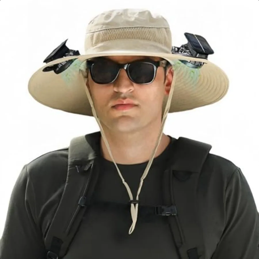 

Solar Fan Hat Wide Brim Solar Fan Outdoor Fishing Hat with 2 Fans Solar Power Waterproof Outdoor Hiking Camping Fishing Hat