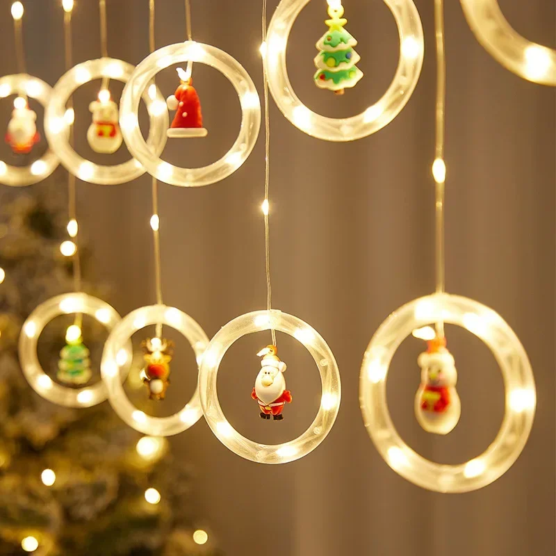 3Pcs/Lots Curtain Lights Christmas  Ring Curtain LED Christmas Curtain Festive Atmosphere Decorative String