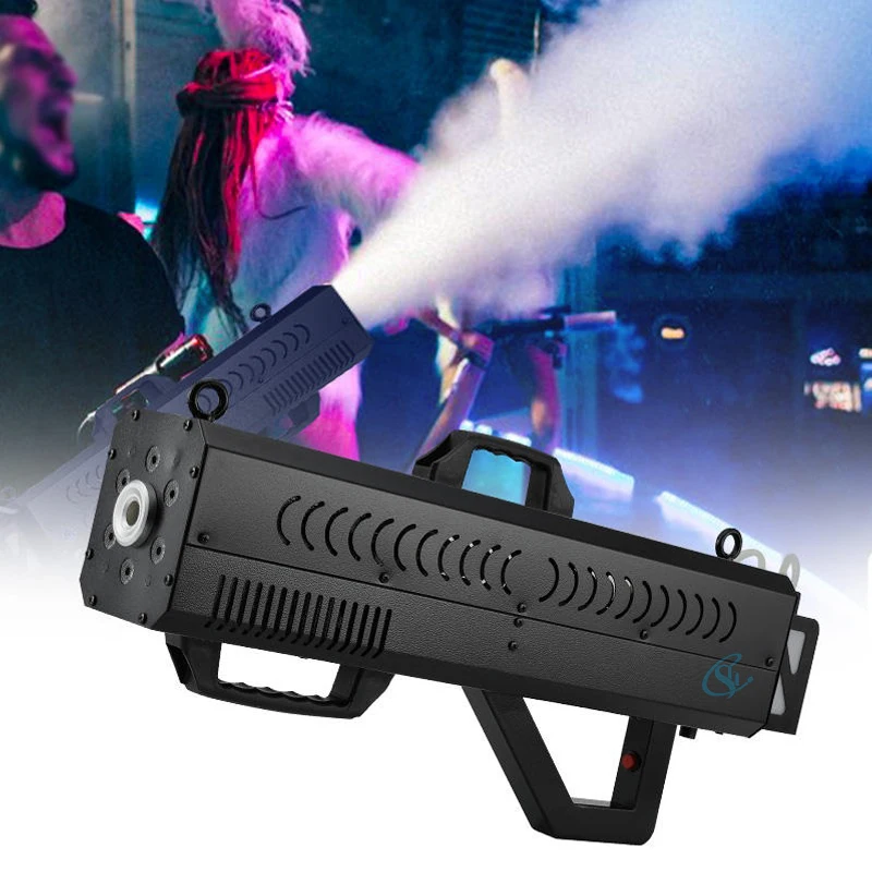 

Portable 1500W RGB LED Jet FX Smoke Gun Powerful Output Air Column DJ Light Cannon Fog Spray Machine for Stage Wedding