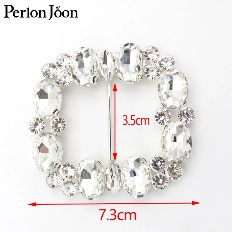 2pcs 7.3cm(inner 3.5cm) Flashing square belt buckel rhinestone big glass crystal decoration for wedding dress accessories KT025