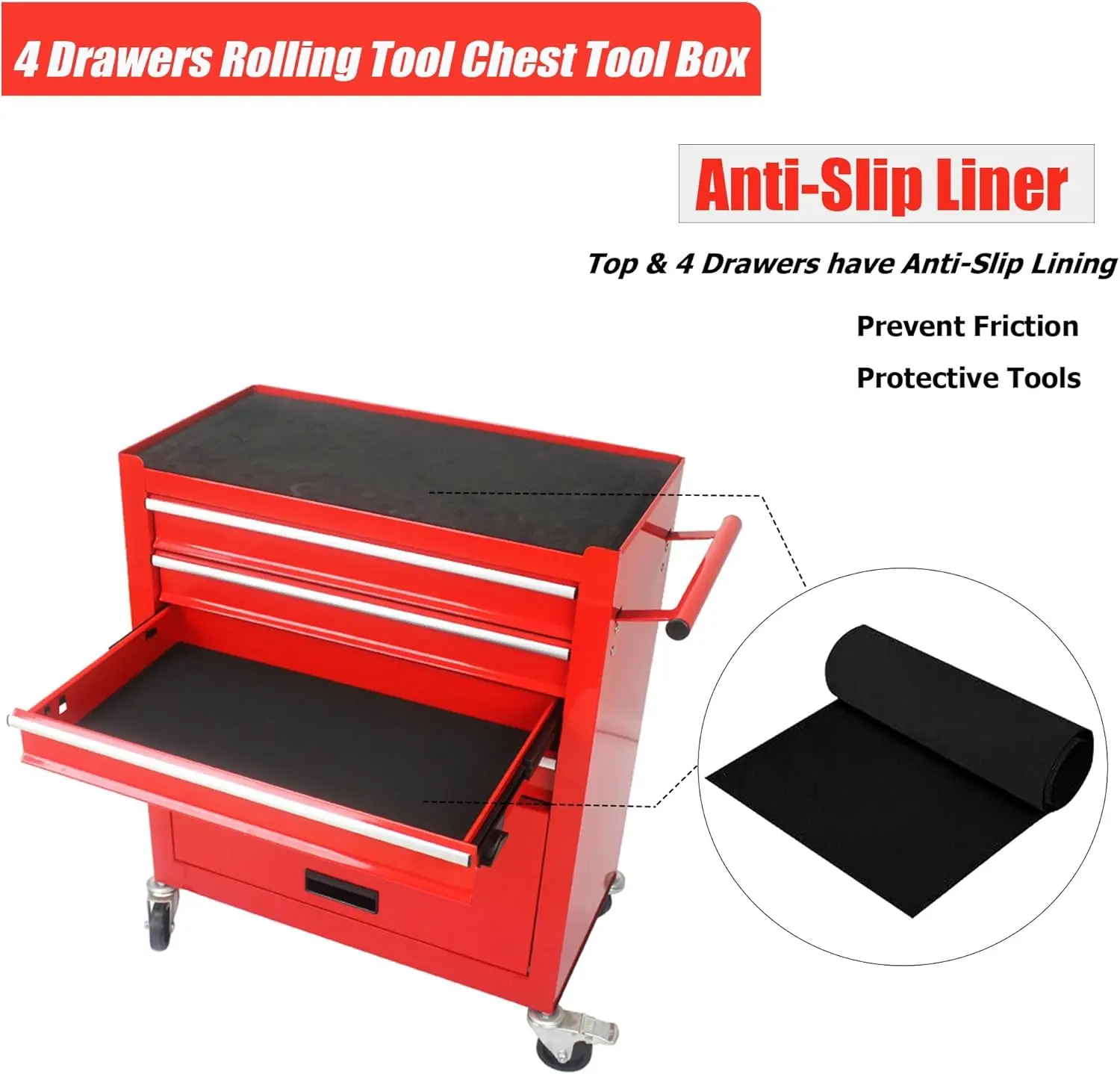 4段引き出し付きローリングツールカート（車輪付き）、トロリーオーガナイザー、ツールケース、ツールチェスト、多機能ツール収納ツールボックス（作業場用）