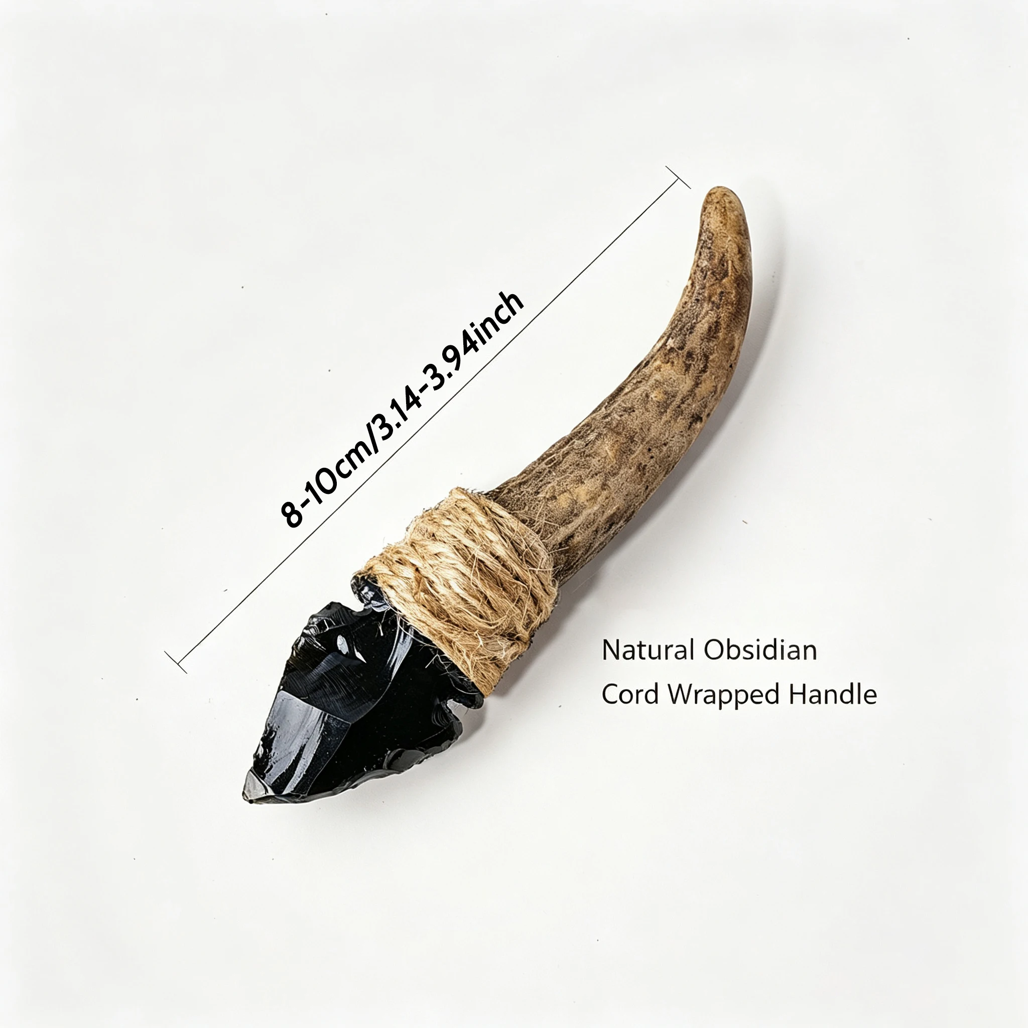 1pc Hand Knapped Obsidian Blade Antler Handle, Primitive Tribal Craft Decor, Altar Display Prop Collectible Ornament