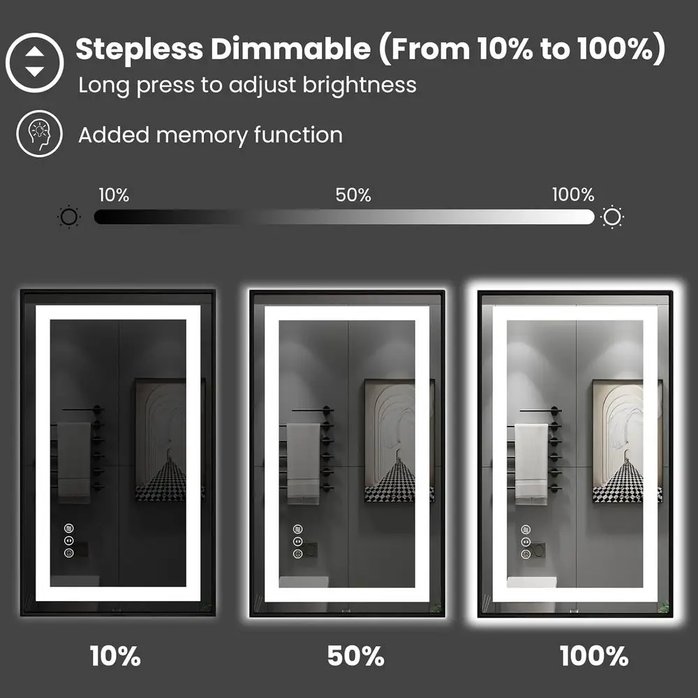 مرآة حمام LED سوداء مقاس 36 × 30 بوصة مع إضاءة أمامية وخلفية، يعتم، مضادة للضباب، مقاومة للكسر، ذاكرة ملونة، LED مزدوجة #3