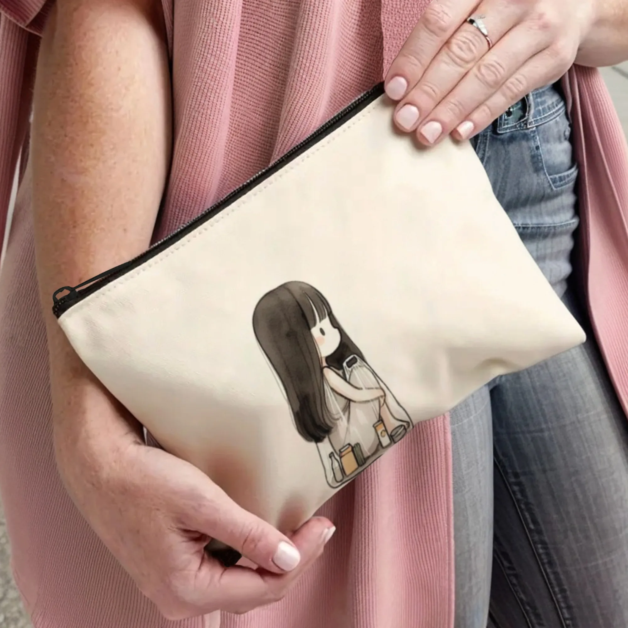 حقيبة مكياج مطبوعة على شكل فتاة ممرضة، حقيبة مستحضرات تجميل محمولة خفيفة الوزن مع سحاب إغلاق مثالية لهدايا عيد الميلاد وأعياد الميلاد للنساء #4