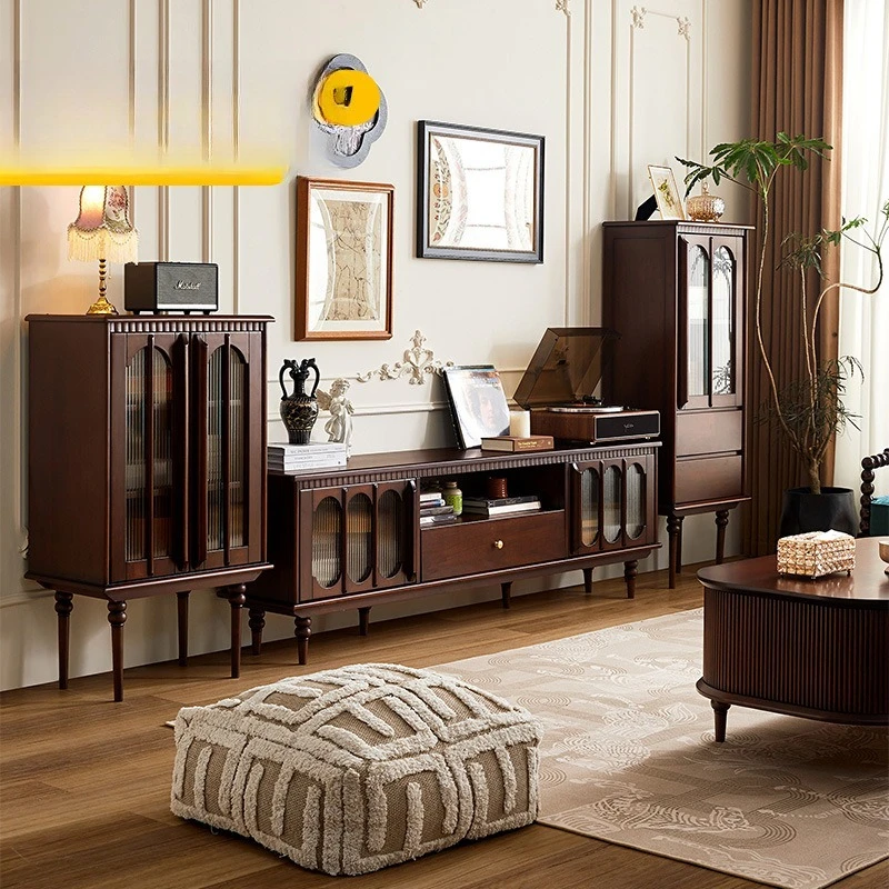 

Solid wood TV cabinet coffee table combination American retro medieval style 2025 new living room home cherry wood