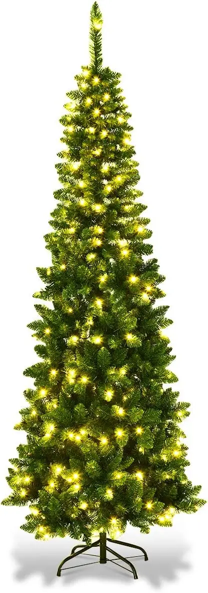

4.5FT Pre-Lit Slim Christmas Tree with 150 LED Lights & Metal Stand