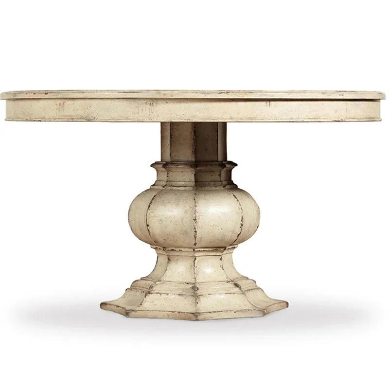 American antique white solid wood dining table high-end restaurant household round dining table six people eating table