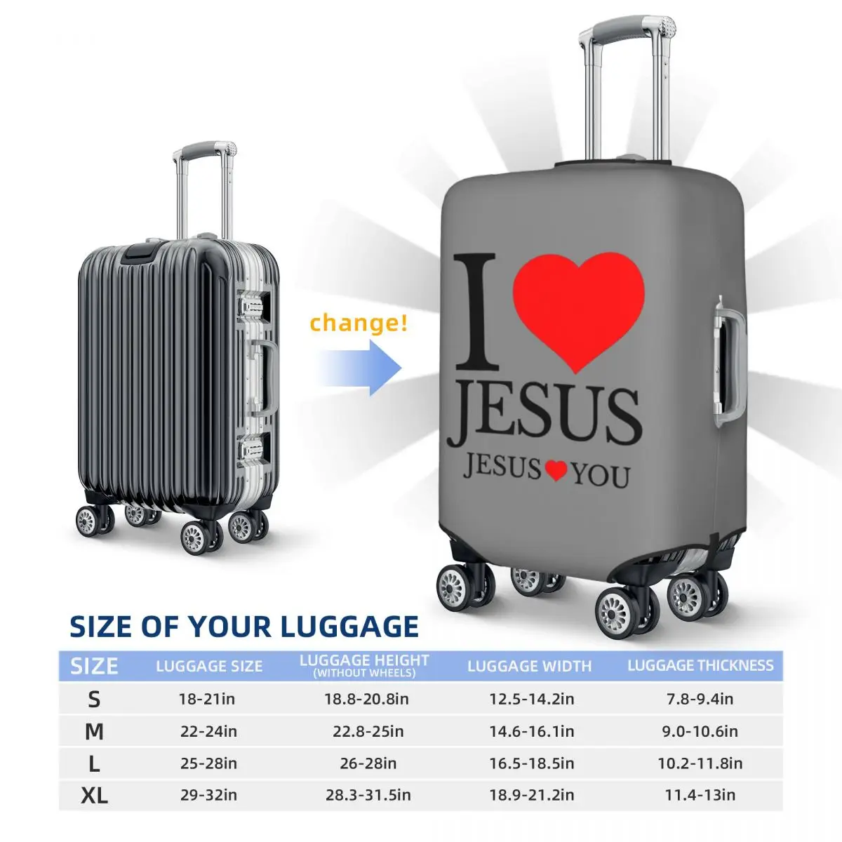 I LOVE JESUS -JESUS LOVES YOU CHRISTIAN スーツケースカバー 旅行 フライト 実用的な荷物用品 プロテクター