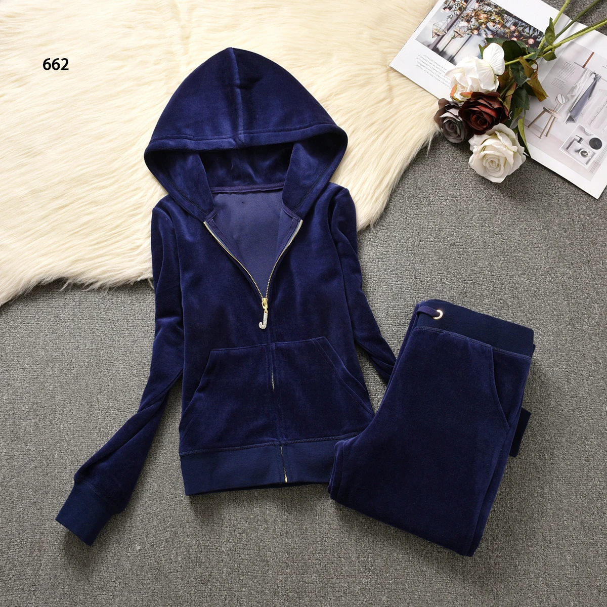 Y2K Velvet Tracksuit New Women Clothing 2 Piece sets Autumn Women\'s Couture Elegant Hoodies Sweatshirt and Casual Pants Set