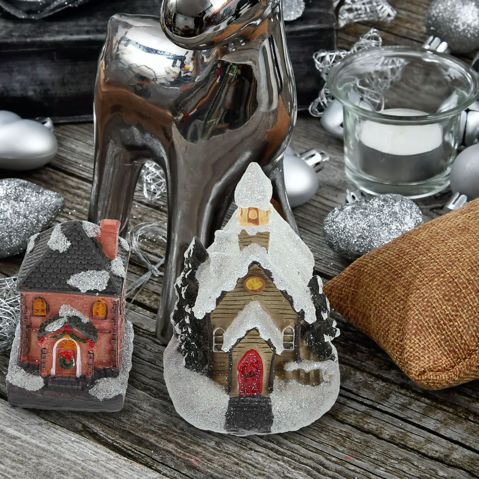 

3Pcs Christmas Luminous Resin House Desktop Ornament Glowing Home Decoration Creative Xmas Adornment Delicate Artware