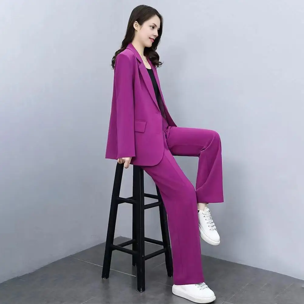 

Fashion Lapel 2 Piece Suits Jacket And High Waist Wide Leg Pants Set For Autumn Women's Commuting Set Business Outfits Formal