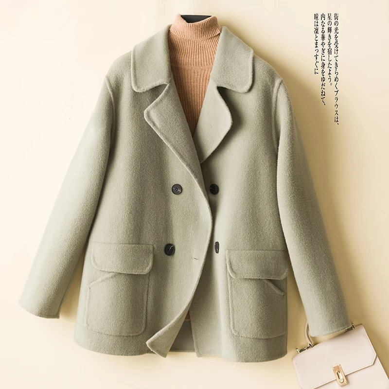 

Winter New Coat Blazer Woolen Jacket Womens Clothing 100% Merino Wool Fashion Female Lapel Elegant Overcoat Autumn Ladies Korean