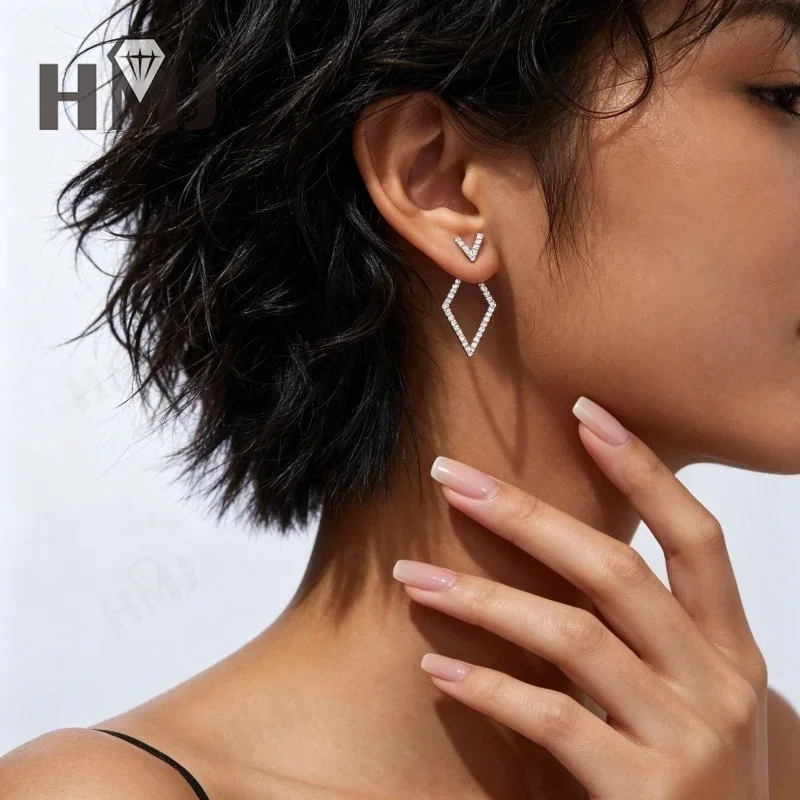 Moissanit-Ohrstecker, runder Schliff, 925 Sterling Silber, Pavé-Creolen, für den täglichen Gebrauch, Hochzeit, edler Schmuck, Geschenke, Anhänger – Detail 1
