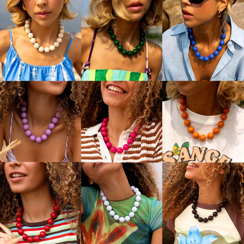 Colorful Bead Necklace Bohemian Style Large Mixed Beads Single Layer Handmade Feel Ethnic Jewelry