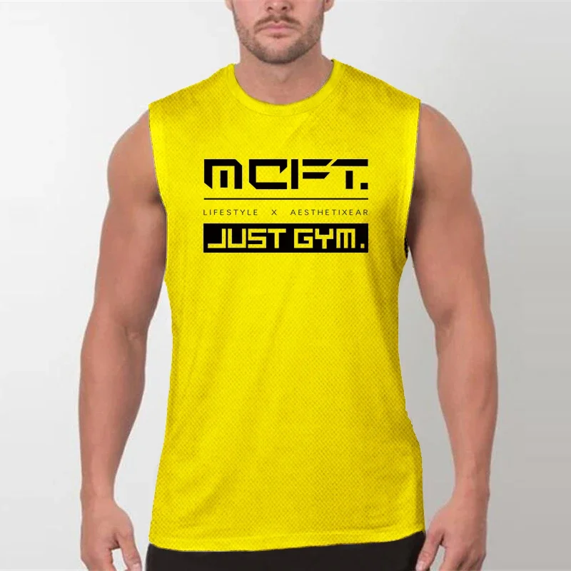 Bodybuilding Quick Dry Mesh Sports Tank Tops Mens Running Vests Gym Clothing Breathable Muscle Workout Fitness Sleeveless Shirt