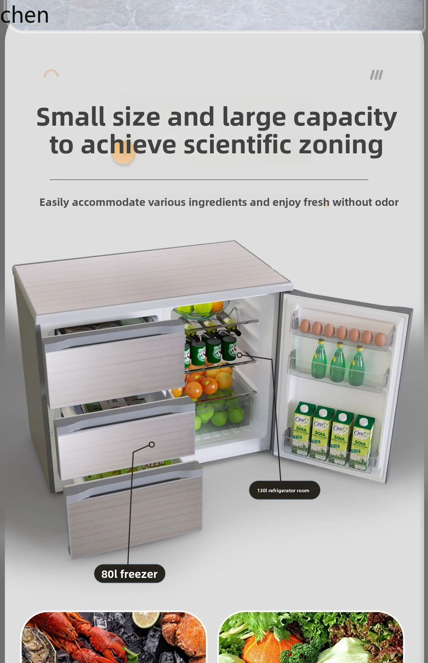 ثلاجة أفقية HXL، درج صغير، خزانة مدمجة، فريزر مدمج تحت العداد