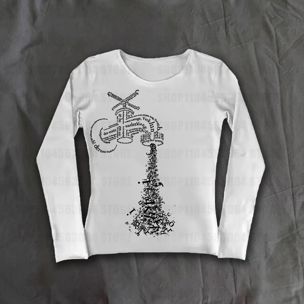 الجمالية فتاة باردة Y2K نمط الشتاء الخريف بلايز الشارع الشهير القوطية Harajuku الجرافيك طويلة الأكمام تي شيرت خمر 90s طويلة الأكمام #1