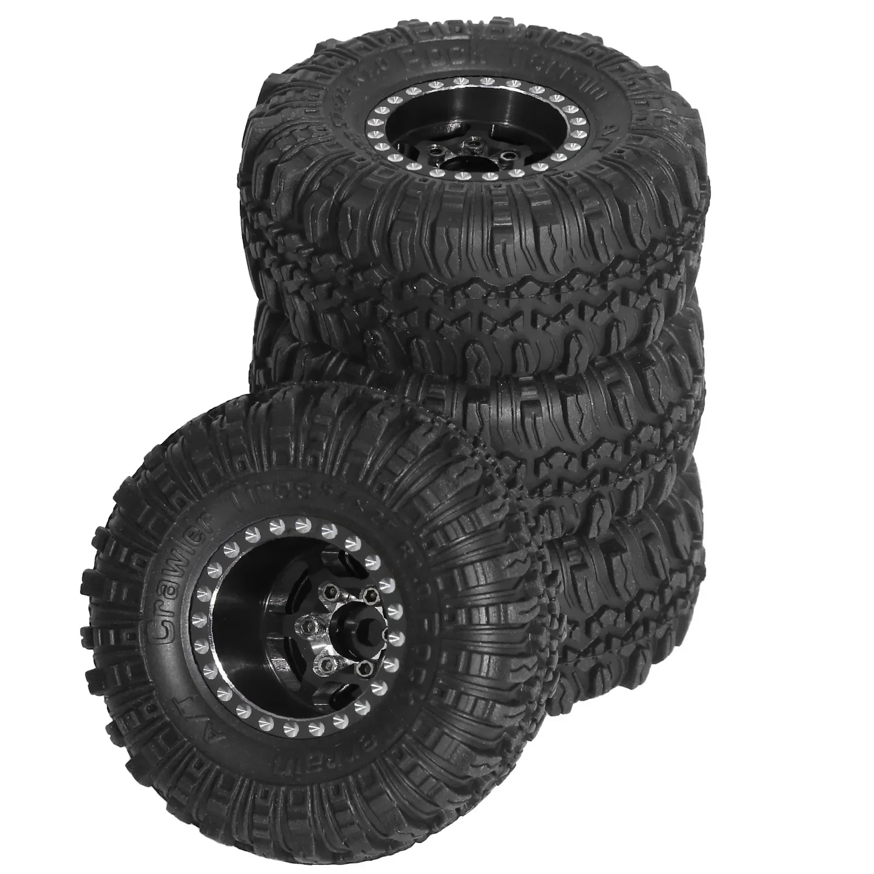 4szt 57mm 1.0" Metal Beadlock Wheel Tire Set For 1/18 1/24 RC Crawler Car TRX4M SCX24 AX24 FCX24 Upgrade Parts Accessories