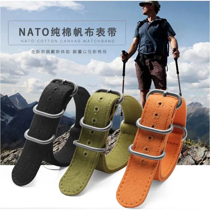 For ZULU Fabric Military watchband for Nato watch Climbing Sports wristband straps black 20 22 24 26mm Cotton canvas bracelet