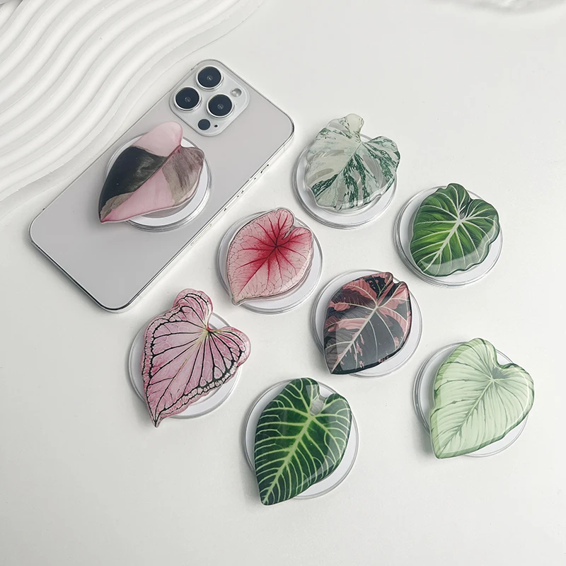 

Tropical Leaf Socket Phone Grip Holder for Magsafe IPhone Mac Samsung Safe Ring Finger Expanding Stand Phone Fashion Decoration