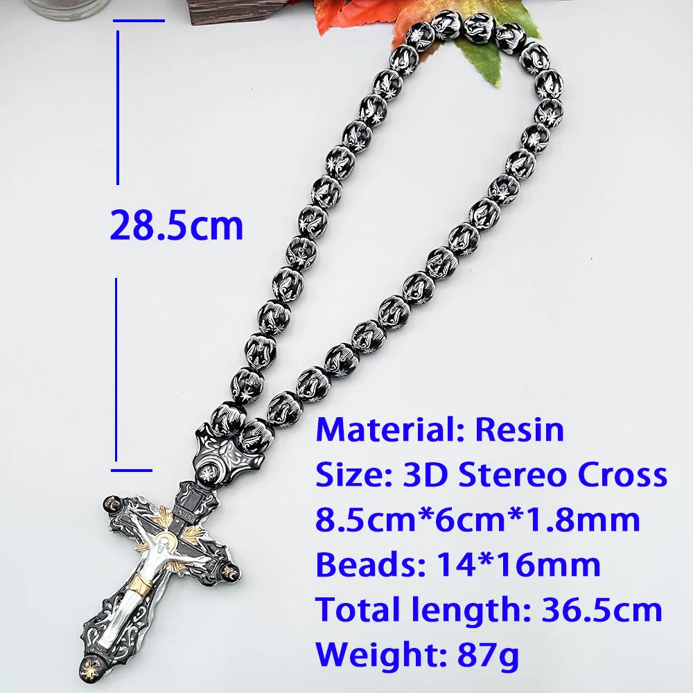 GS222 Cross Jesus Christ Statue Palace 3D Resin Star Fine Black White Beads Decoration Religious Belief Car Necklace Ornament