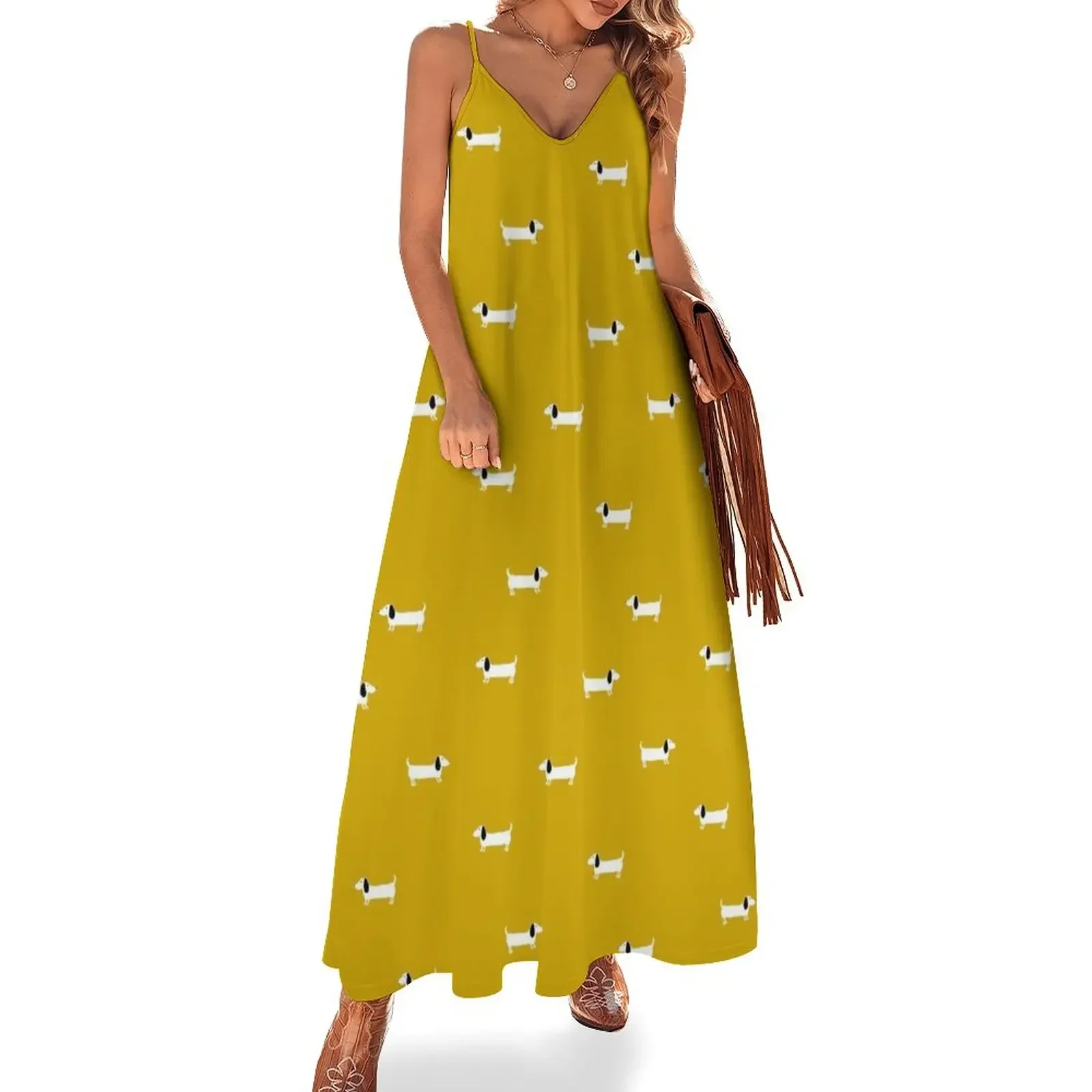 

Dog dachshund pattern Sleeveless Dress party dresses woman Long dress woman Dress