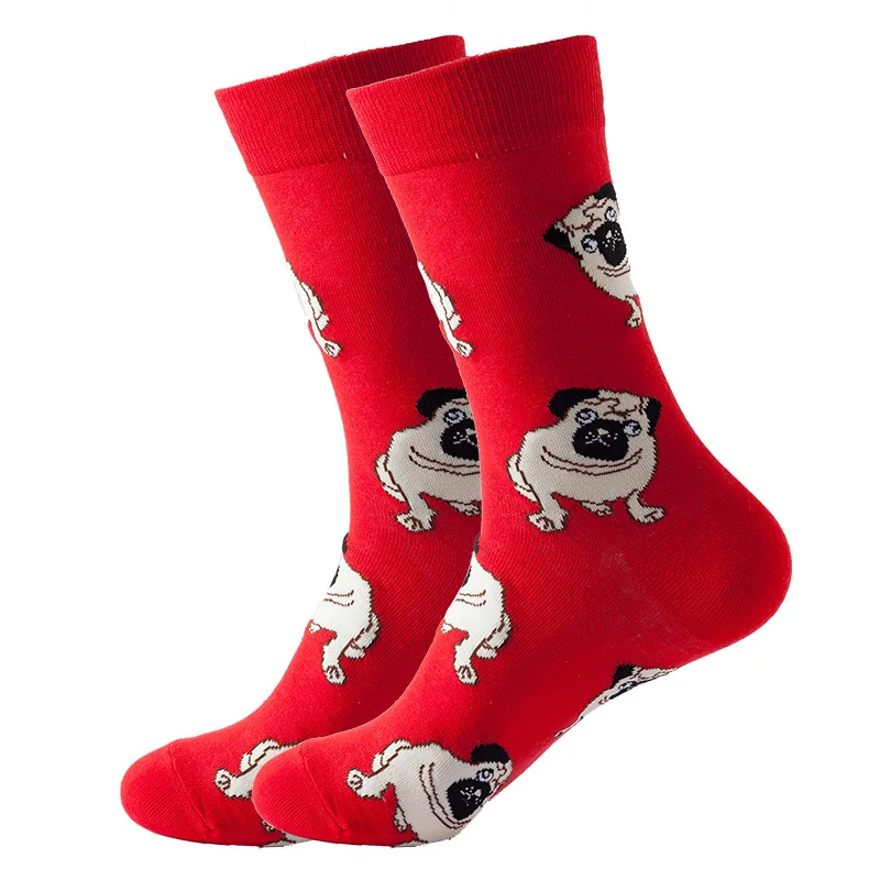 Funny Cartoon Animal Men Socks Middle Tube Cotton Colorful Dog Cat Patterns Crew Socks Soft Red Black White Color Socks