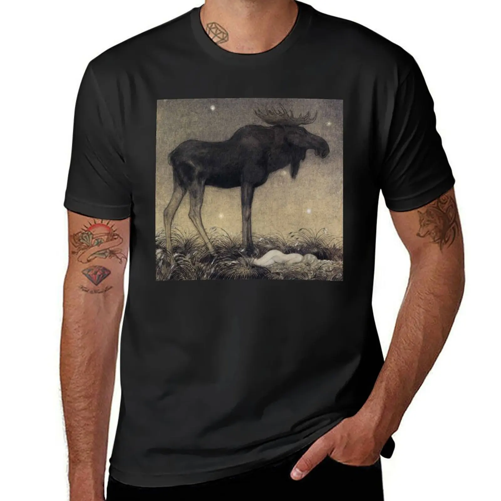 Leap The Elk And Princess Tuvstarr by John Bauer T-Shirt boys whites plus size tops Blouse new edition Men's cotton t-shirt