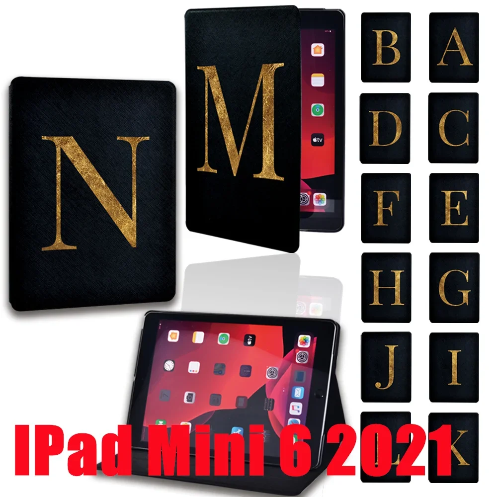 Cover for IPad Mini 6  Initial Letter Pattern PU Leather Case for IPad Mini 6th Generation 8.3 Inch 2021 Folding Case Cover